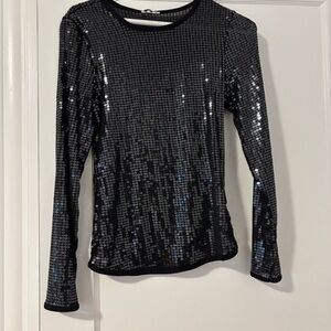 Free People Black Sequin Long Sleeve Top